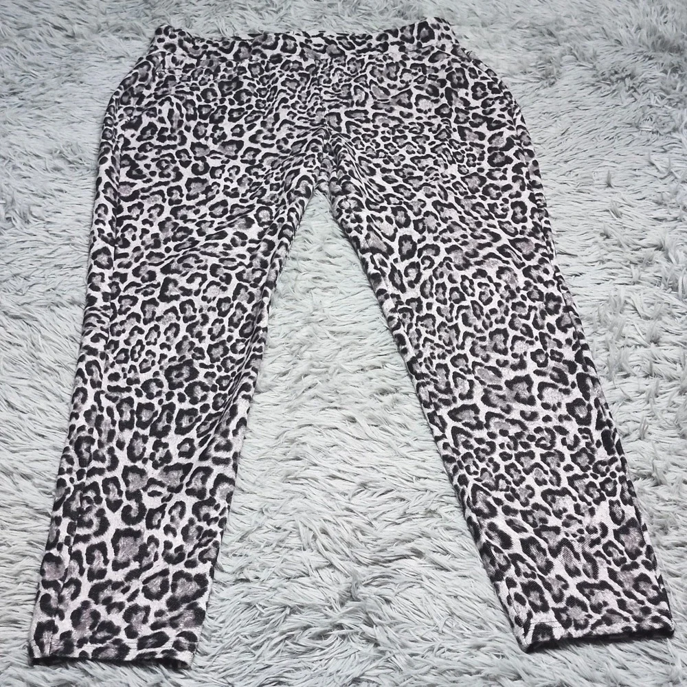 Michael Kors Jegging Legging Pants Large Leopard Print Gray Black Skinny Pull On